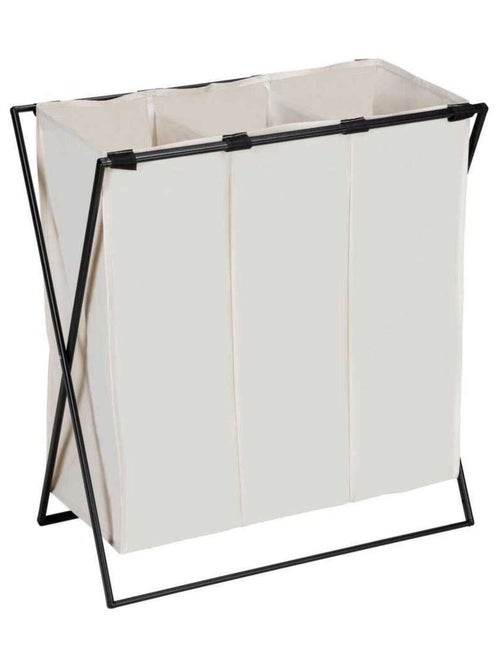 Panier à linge pliable 3 compartiments en métal et tissu - Kiabi