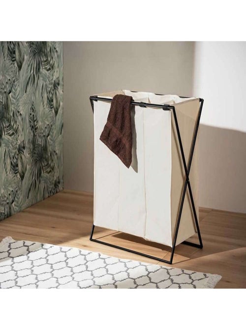 Panier à linge pliable 3 compartiments en métal et tissu - Kiabi