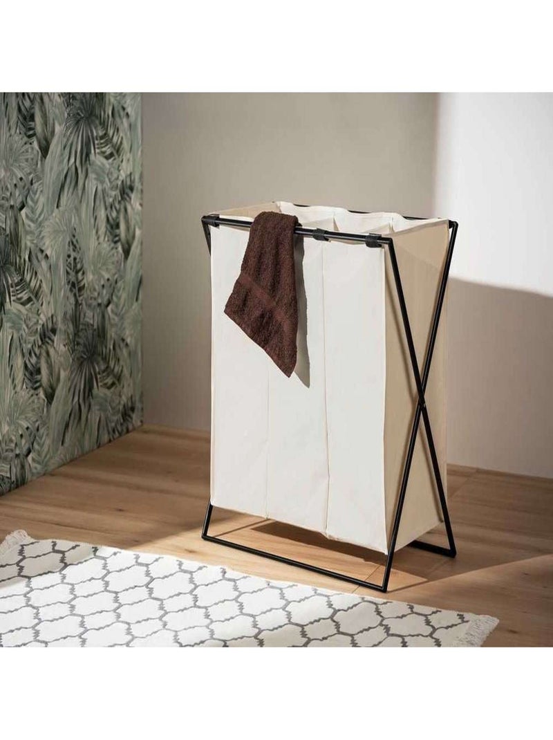 Panier à linge pliable 3 compartiments en métal et tissu Beige - Kiabi