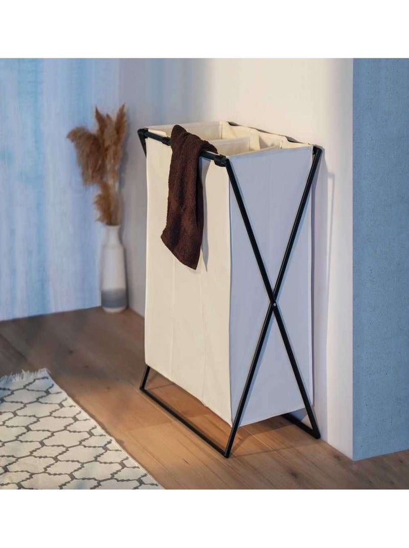 Panier à linge pliable 3 compartiments en métal et tissu Beige - Kiabi