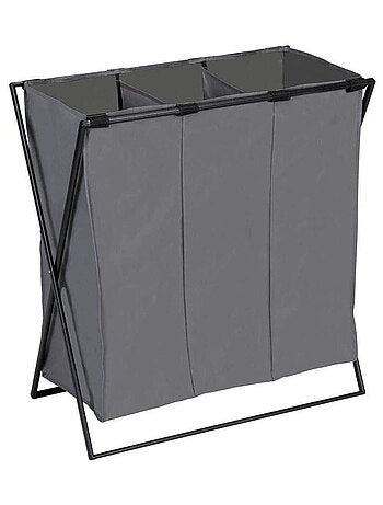 Panier à linge pliable 3 compartiments en métal et tissu