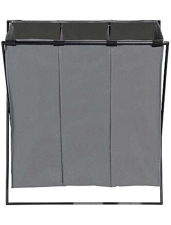 Panier à linge pliable 3 compartiments en métal et tissu