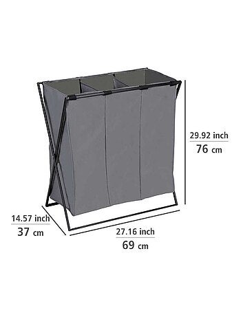 Panier à linge pliable 3 compartiments en métal et tissu
