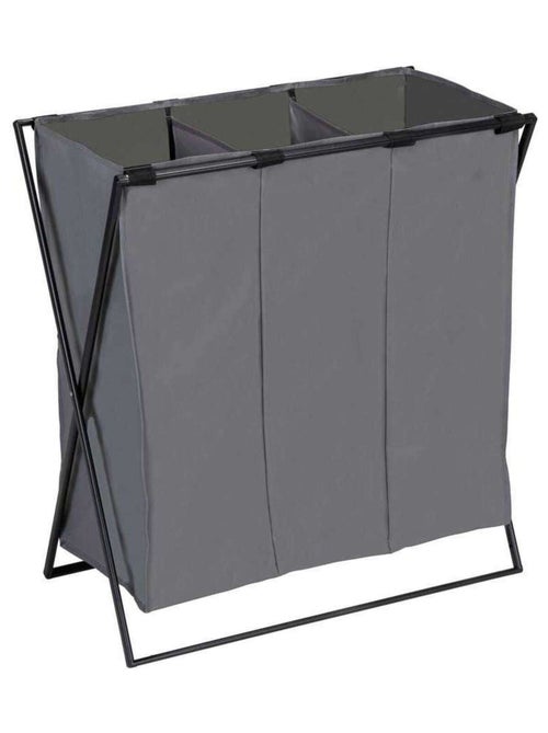 Panier à linge pliable 3 compartiments en métal et tissu - Kiabi