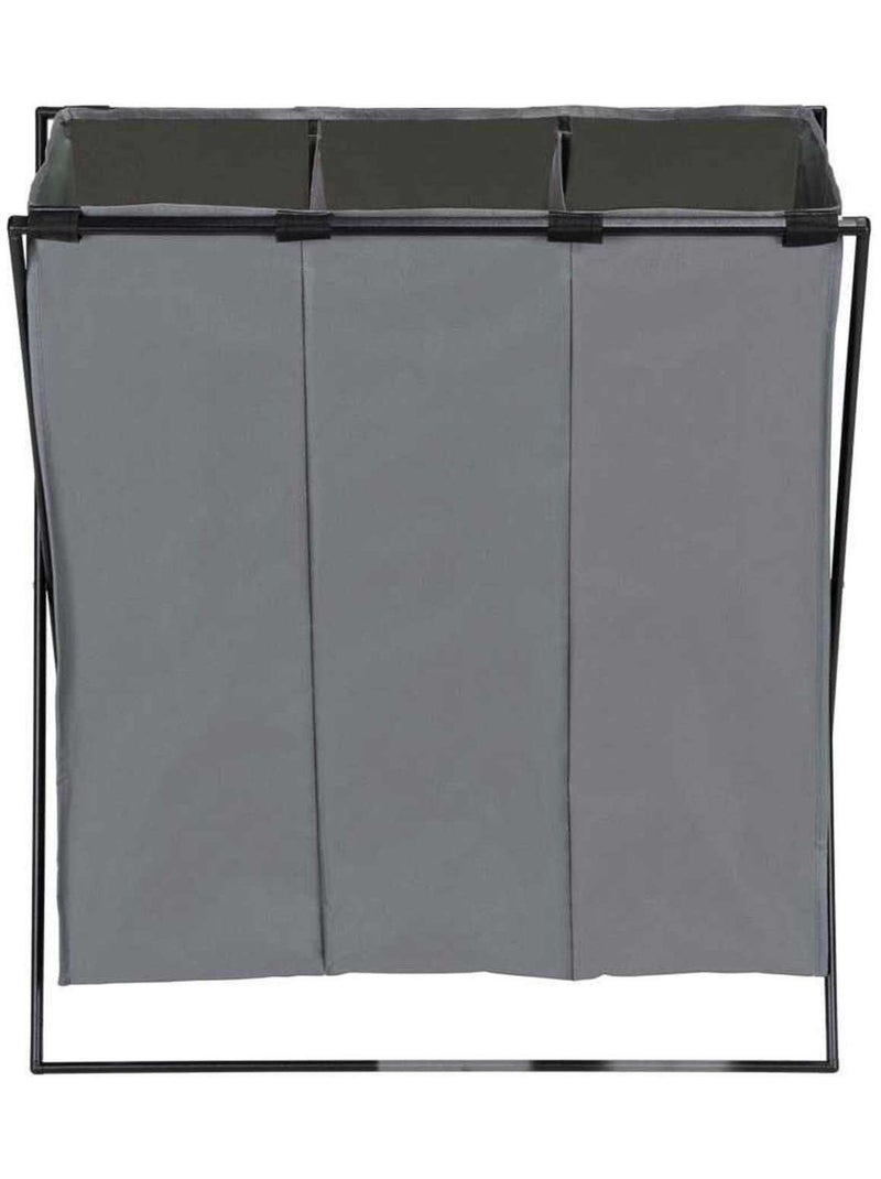 Panier à linge pliable 3 compartiments en métal et tissu Gris - Kiabi