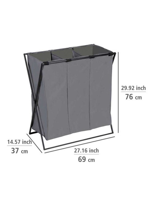 Panier à linge pliable 3 compartiments en métal et tissu - Kiabi