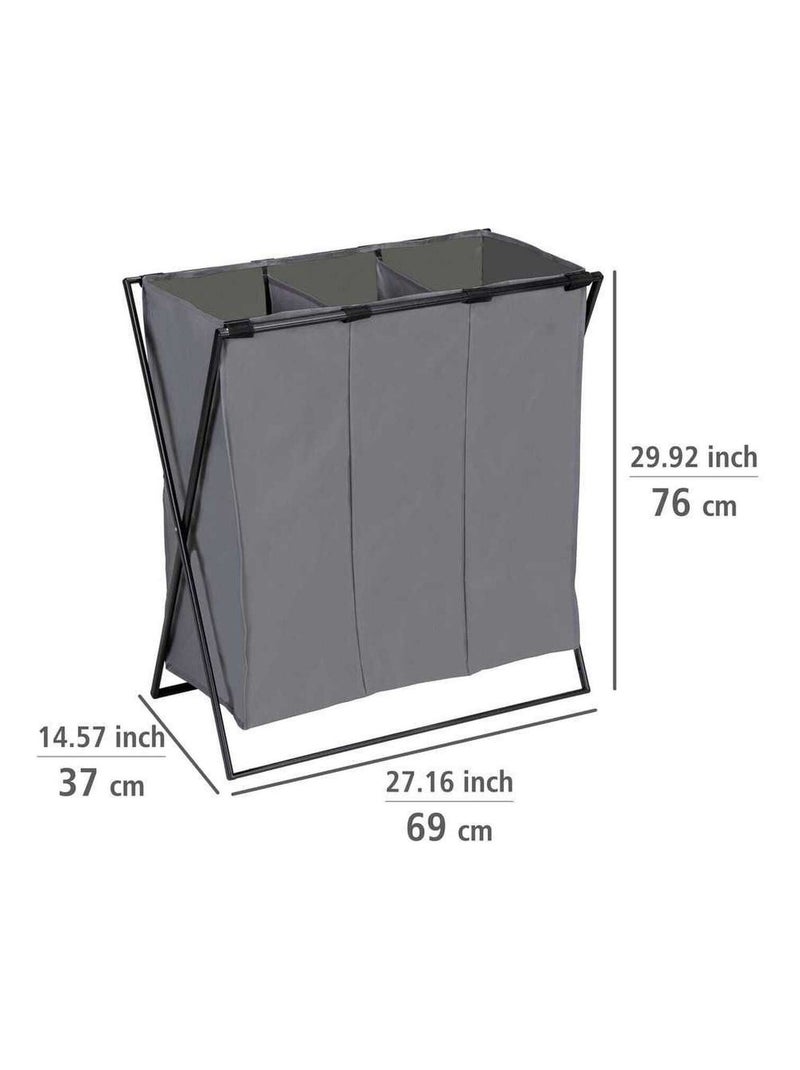 Panier à linge pliable 3 compartiments en métal et tissu Gris - Kiabi