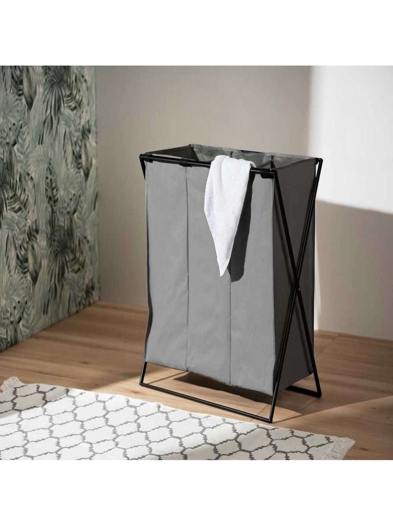 Panier à linge pliable 3 compartiments en métal et tissu Gris - Kiabi