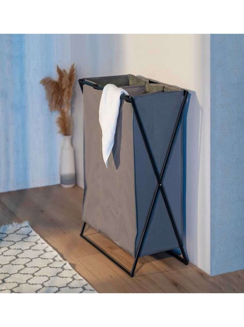 Panier à linge pliable 3 compartiments en métal et tissu - Kiabi