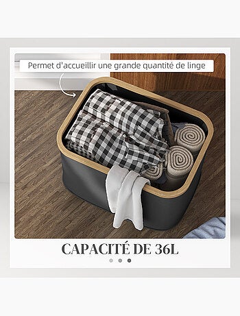 Panier à linge pliable 36l non tissé noir bambou
