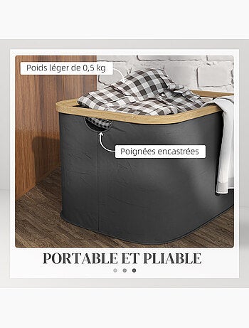 Panier à linge pliable 36l non tissé noir bambou