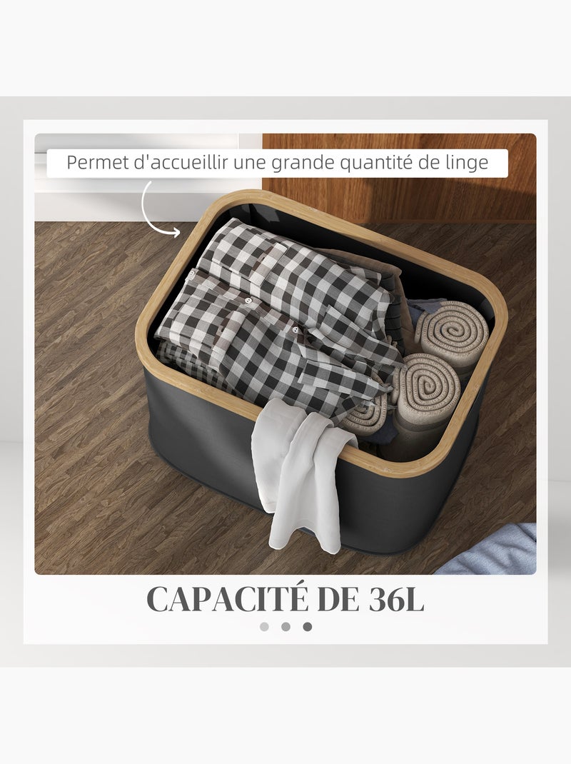 Panier à linge pliable 36l non tissé noir bambou Noir - Kiabi