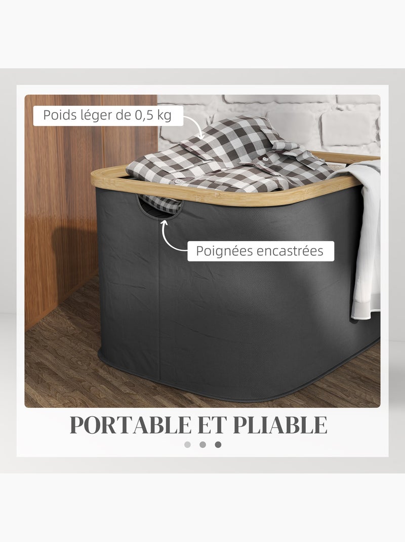 Panier à linge pliable 36l non tissé noir bambou Noir - Kiabi