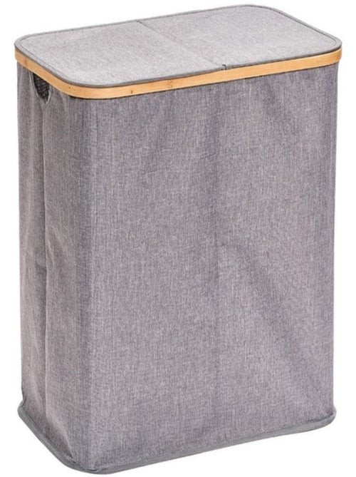 Panier à linge Poignée en Bambou Corbeille à Linge sale 2 compartiments avec Couvercle 110L - Kiabi