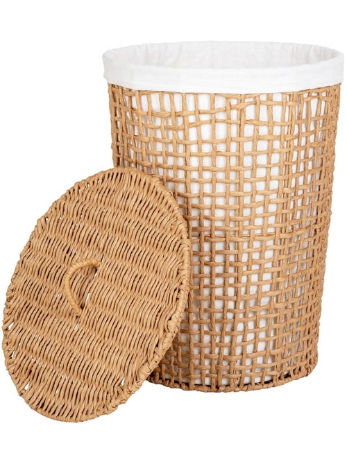 Panier à linge Pomal - Panier à linge, papier, naturel/blanc, ø42x56 cm - Kiabi