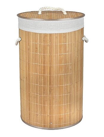 Panier à linge rond en bambou avec couvercle
