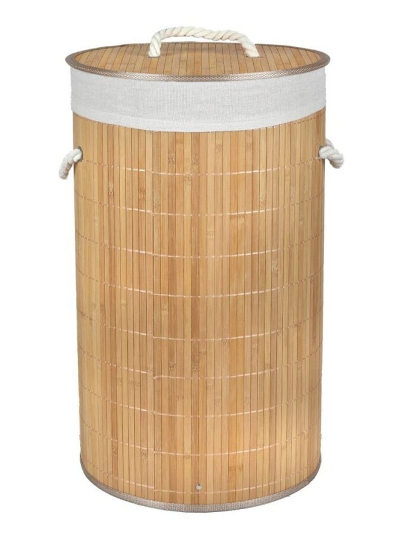 Panier à linge rond en bambou avec couvercle Beige - Kiabi
