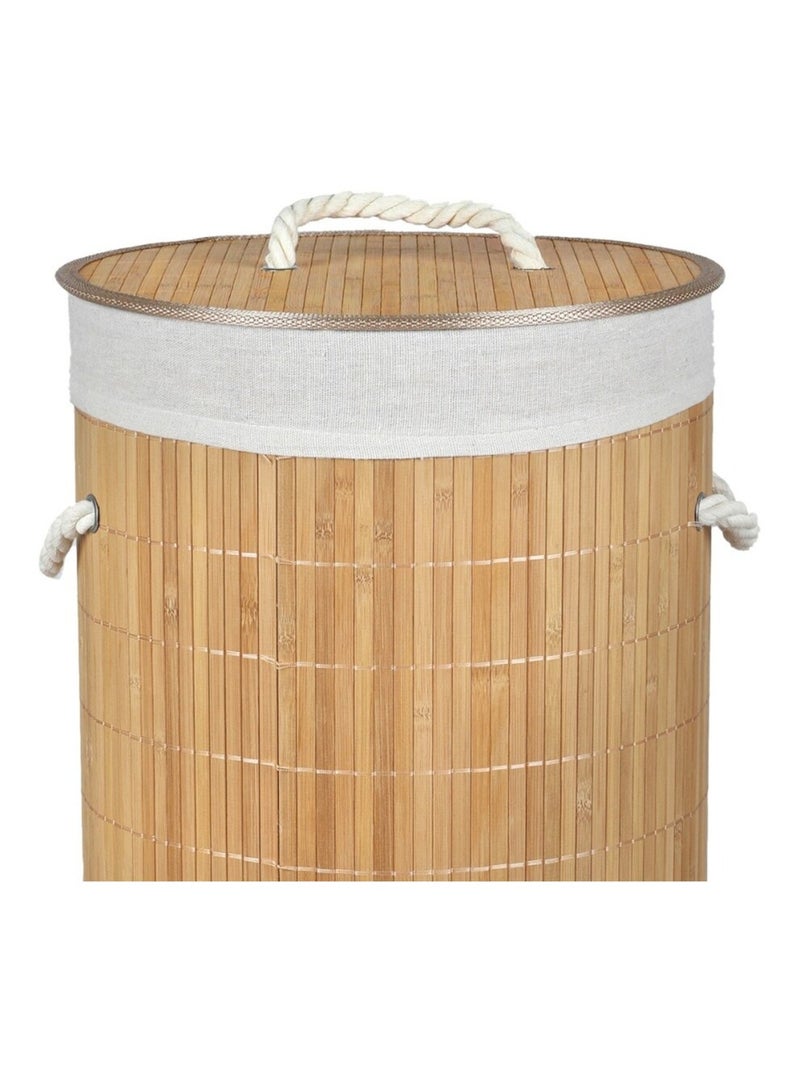 Panier à linge rond en bambou avec couvercle Beige - Kiabi