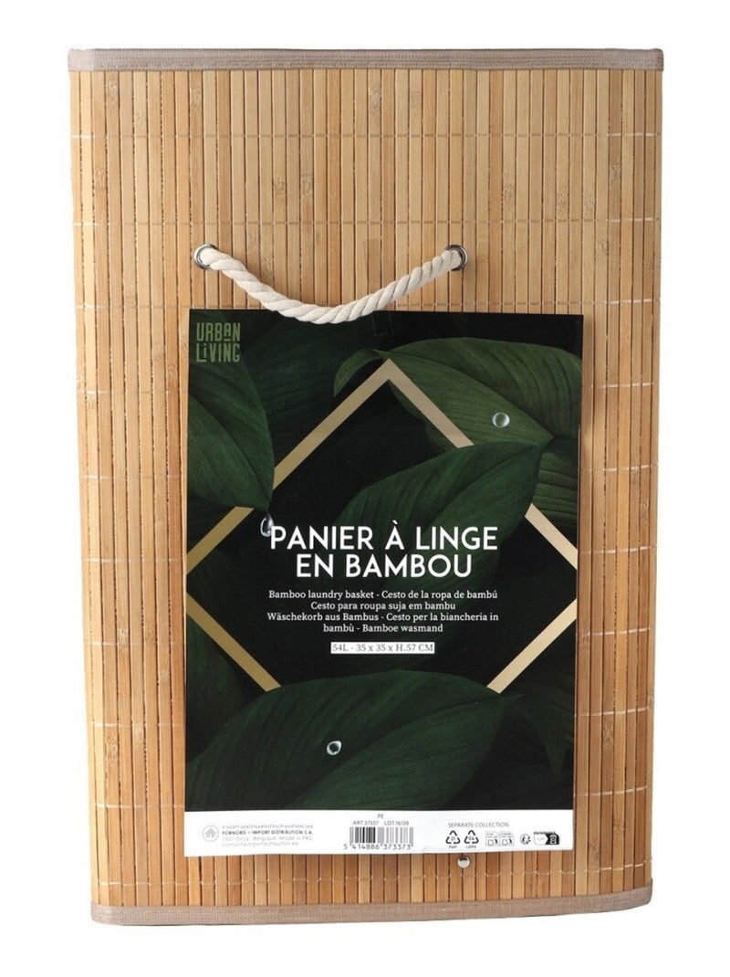 Panier à linge rond en bambou avec couvercle Beige - Kiabi