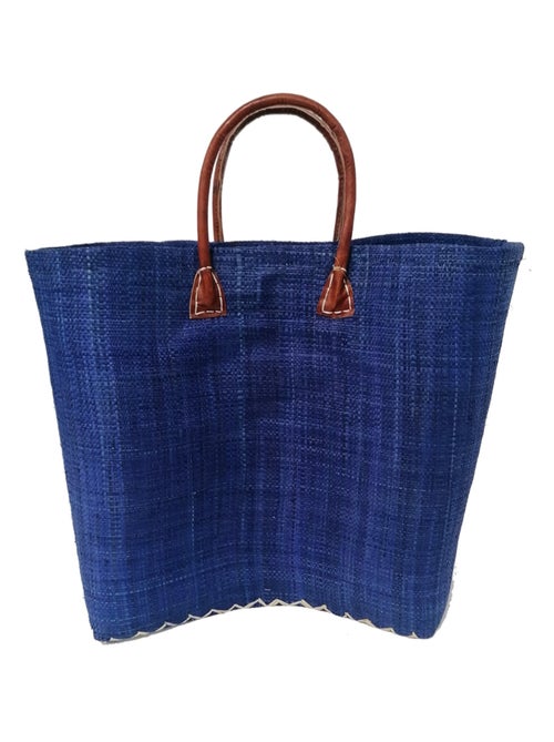 Panier artisanal de plage Bleu Fibres naturelles - Bélo uni Bleu marine - Kiabi