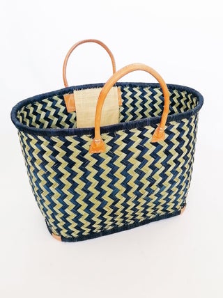 Panier artisanal de plage Bleu Fibres naturelles - Toama GM Bleu marine