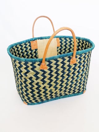Panier artisanal de plage Bleu Fibres naturelles - Toama GM Turquoise