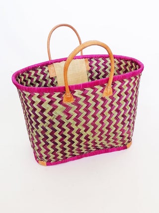 Panier artisanal de plage Rose Fibres naturelles - Toama GM Fuchsia