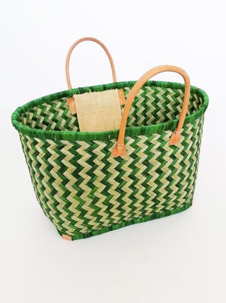 Panier artisanal de plage Vert Fibres naturelles - Toama GM Vert anis