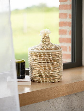 Panier avec couvercle laine