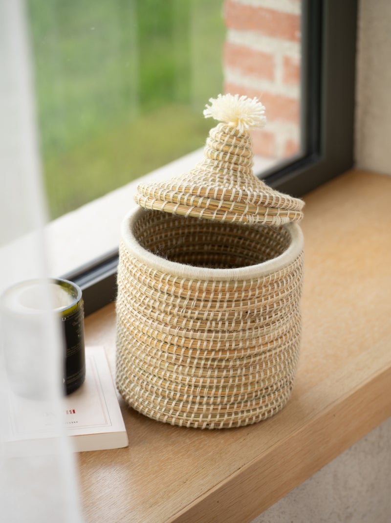 Panier avec couvercle laine Blanc - Kiabi