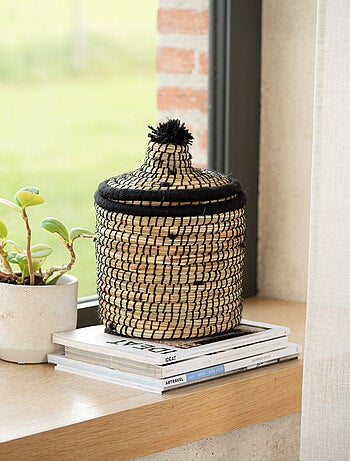 Panier avec couvercle laine