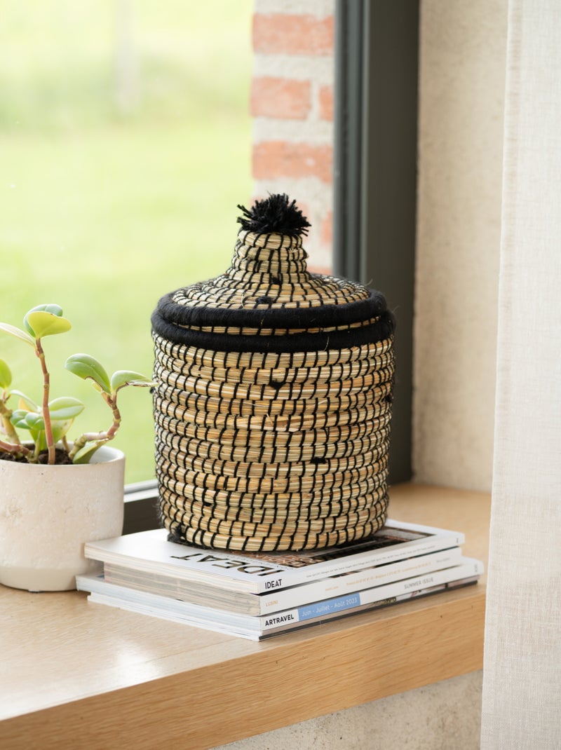 Panier avec couvercle laine Noir - Kiabi