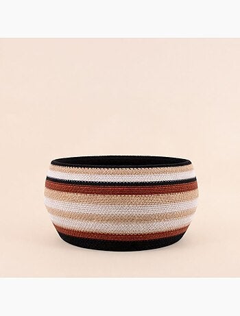 Panier bas rayé en herbes marines marron, beige 26x20cm