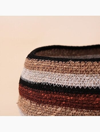 Panier bas rayé en herbes marines marron, beige 26x20cm