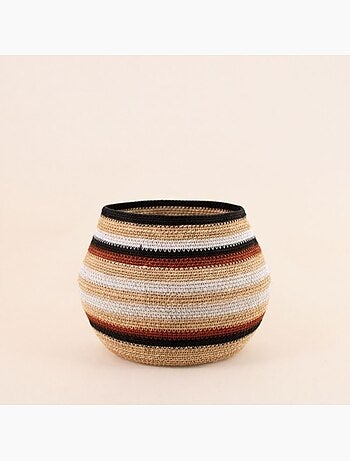 Panier bas rayé en herbes marines marron, beige 39x23cm