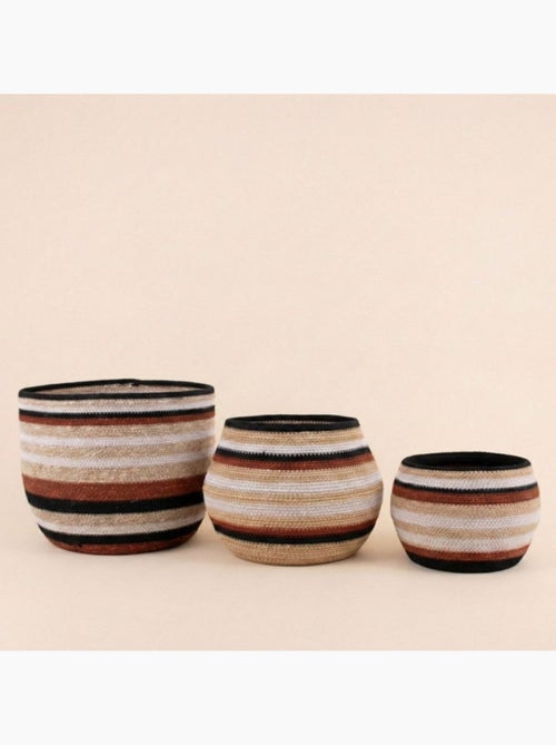 Panier bas rayé en herbes marines marron, beige 50x28cm - Kiabi