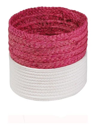 Panier Bicolore Blanc Et Rose En Corde