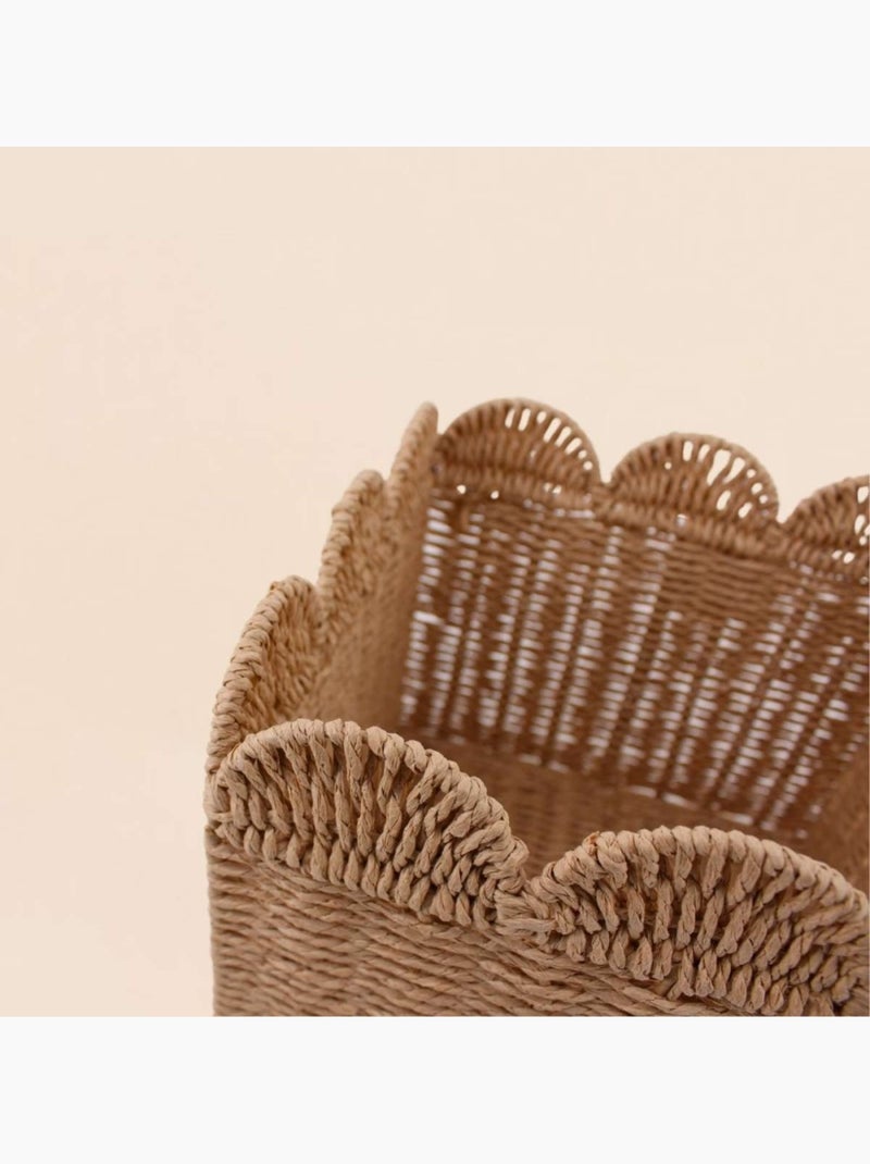 Panier carré en corde de papier festonné 20cm Beige - Kiabi