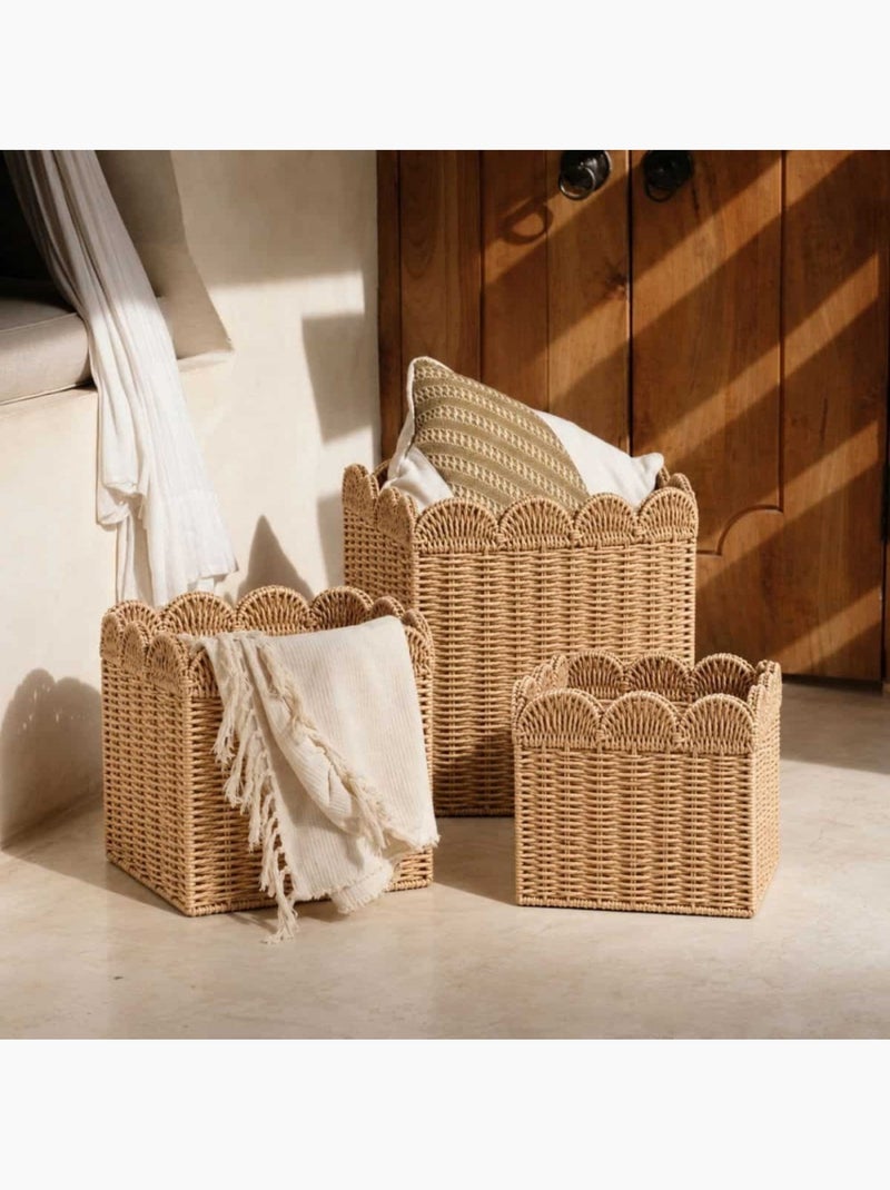 Panier carré en corde de papier festonné 25cm Beige - Kiabi