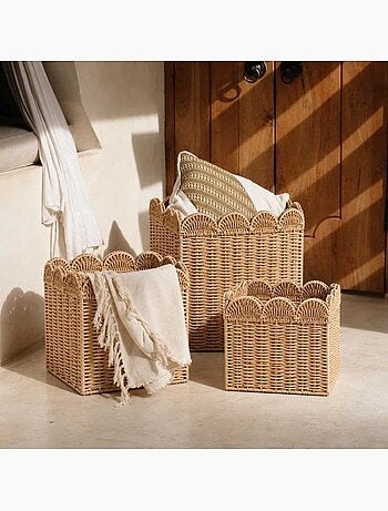 Panier carré en corde de papier festonné 30cm