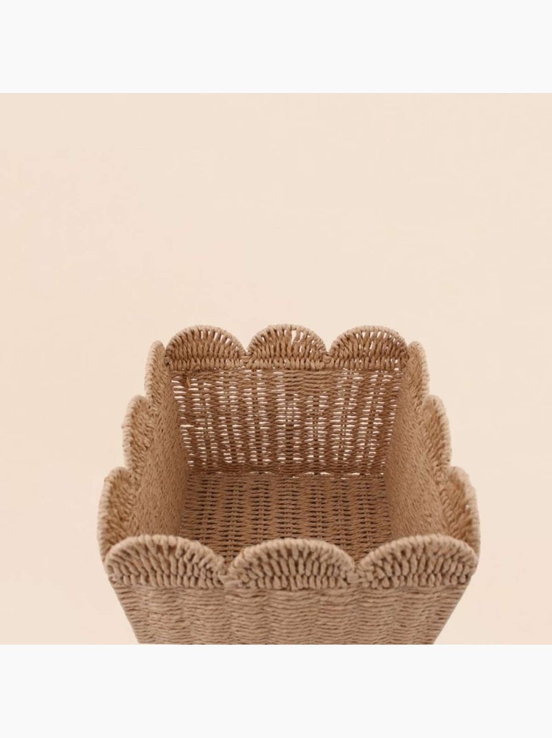 Panier carré en corde de papier festonné 30cm Beige - Kiabi