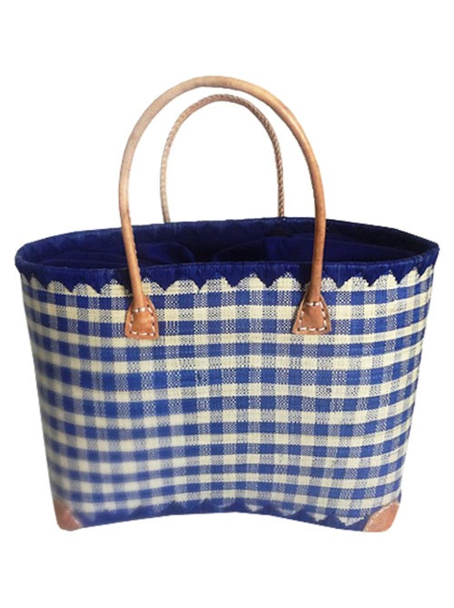 Panier Carreaux GM avec pochon Bleu - Kiabi