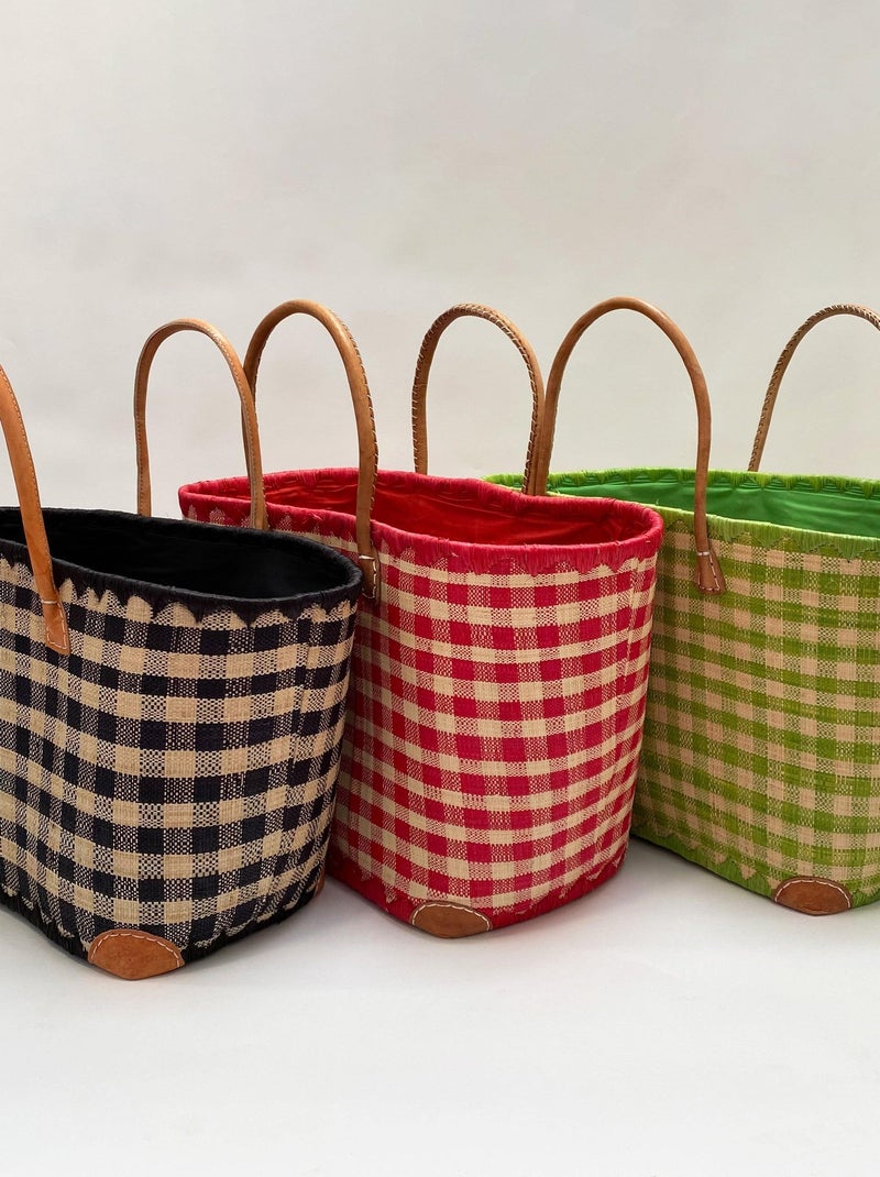 Panier Carreaux GM avec pochon Bleu Bleu - Kiabi