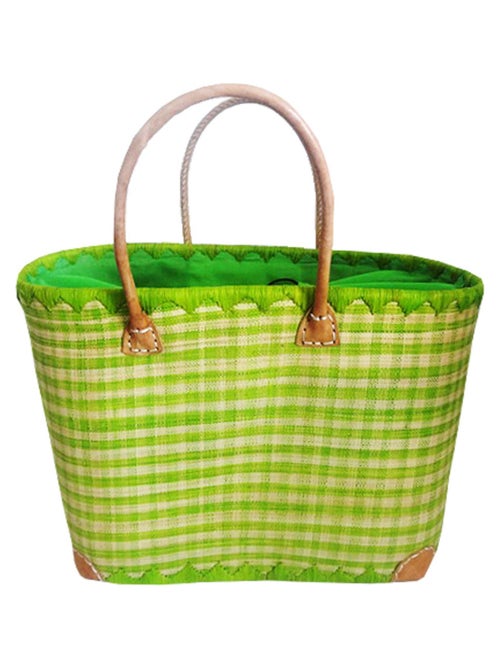 Panier Carreaux GM avec pochon Vert Anis - Kiabi