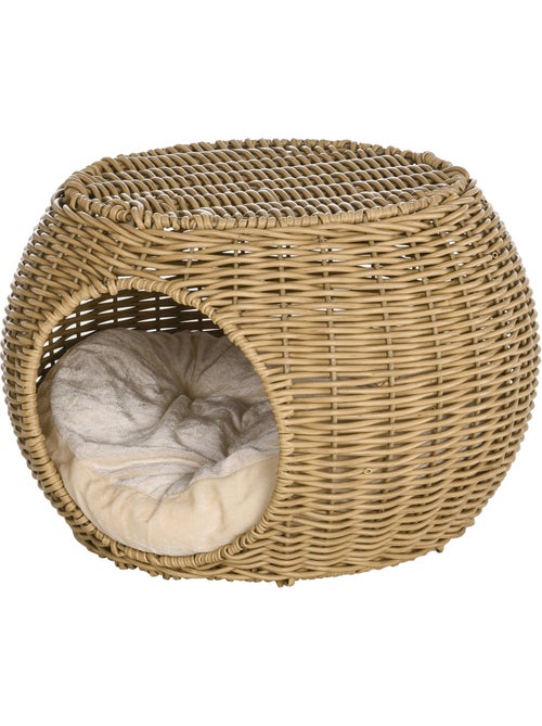 Panier chat lit chat style cosy résine aspect rotin beige - Kiabi