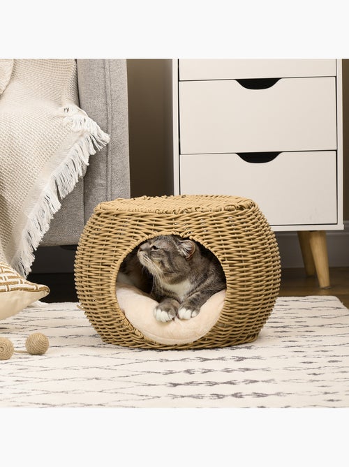 Panier chat lit chat style cosy résine aspect rotin beige - Kiabi