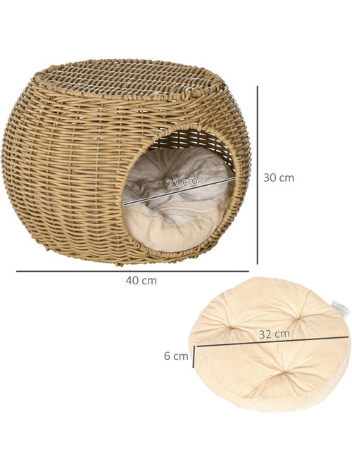 Panier chat lit chat style cosy résine aspect rotin beige - Kiabi