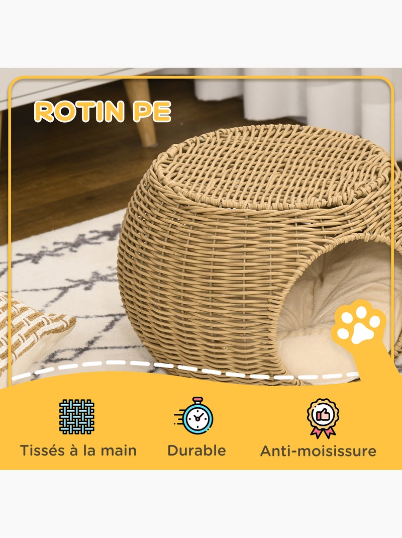 Panier chat lit chat style cosy résine aspect rotin beige Beige - Kiabi
