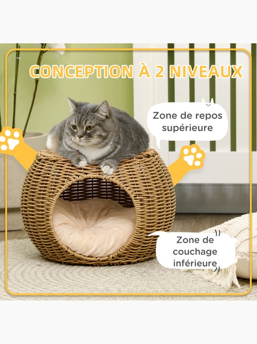 Panier chat lit chat style cosy résine aspect rotin beige - Kiabi