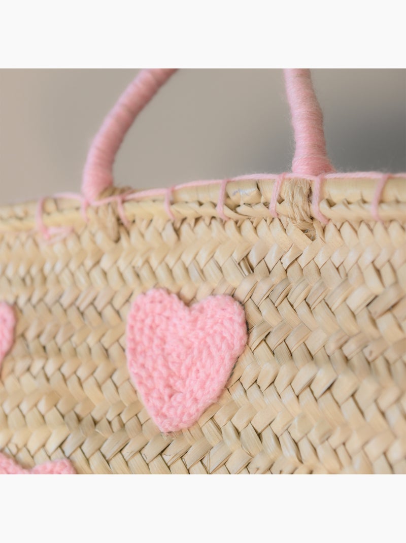 Panier Cœurs brodés Rose - Kiabi